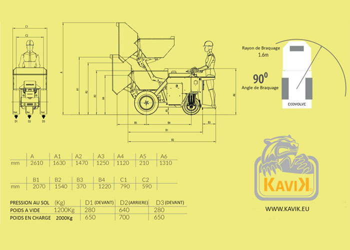 kaivk dumper electrique caracteristiques techniques